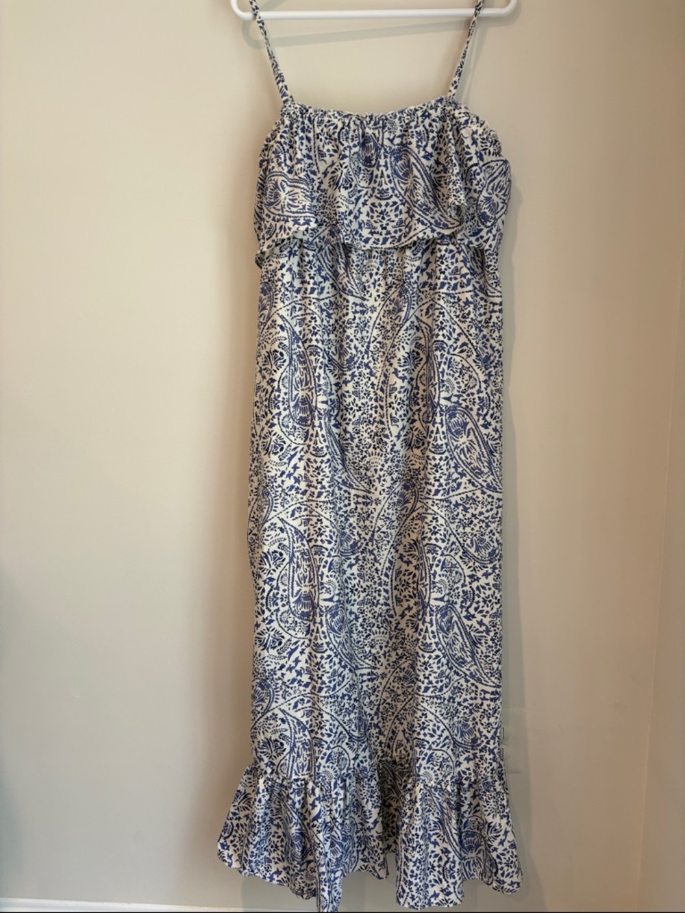 Motherhood Maternity blue/white ruffle maxi dress